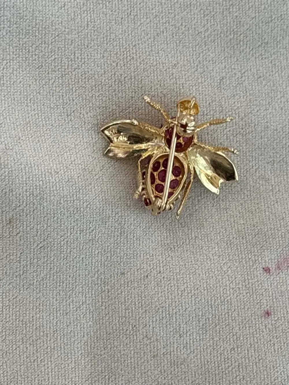 Vintage New 14K Yellow Gold Ruby Bee Brooch Pin Gorgeous Color!